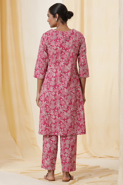 Pink Handblock Printed Cotton Kurta And Pants Co-Ord Set