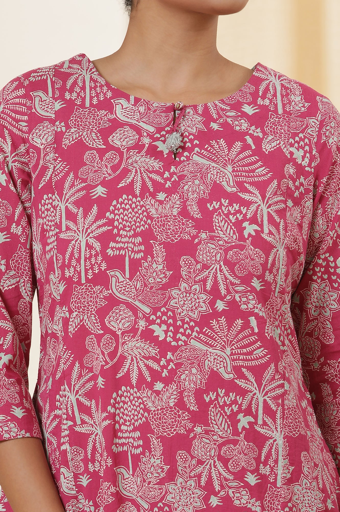 Pink Handblock Printed Cotton Kurta And Pants Co-Ord Set