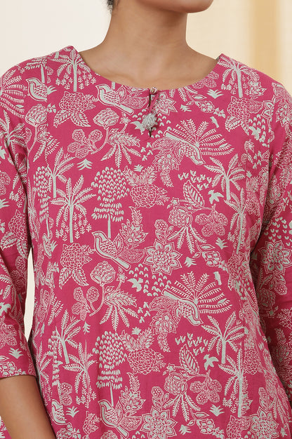 Pink Handblock Printed Cotton Kurta And Pants Co-Ord Set