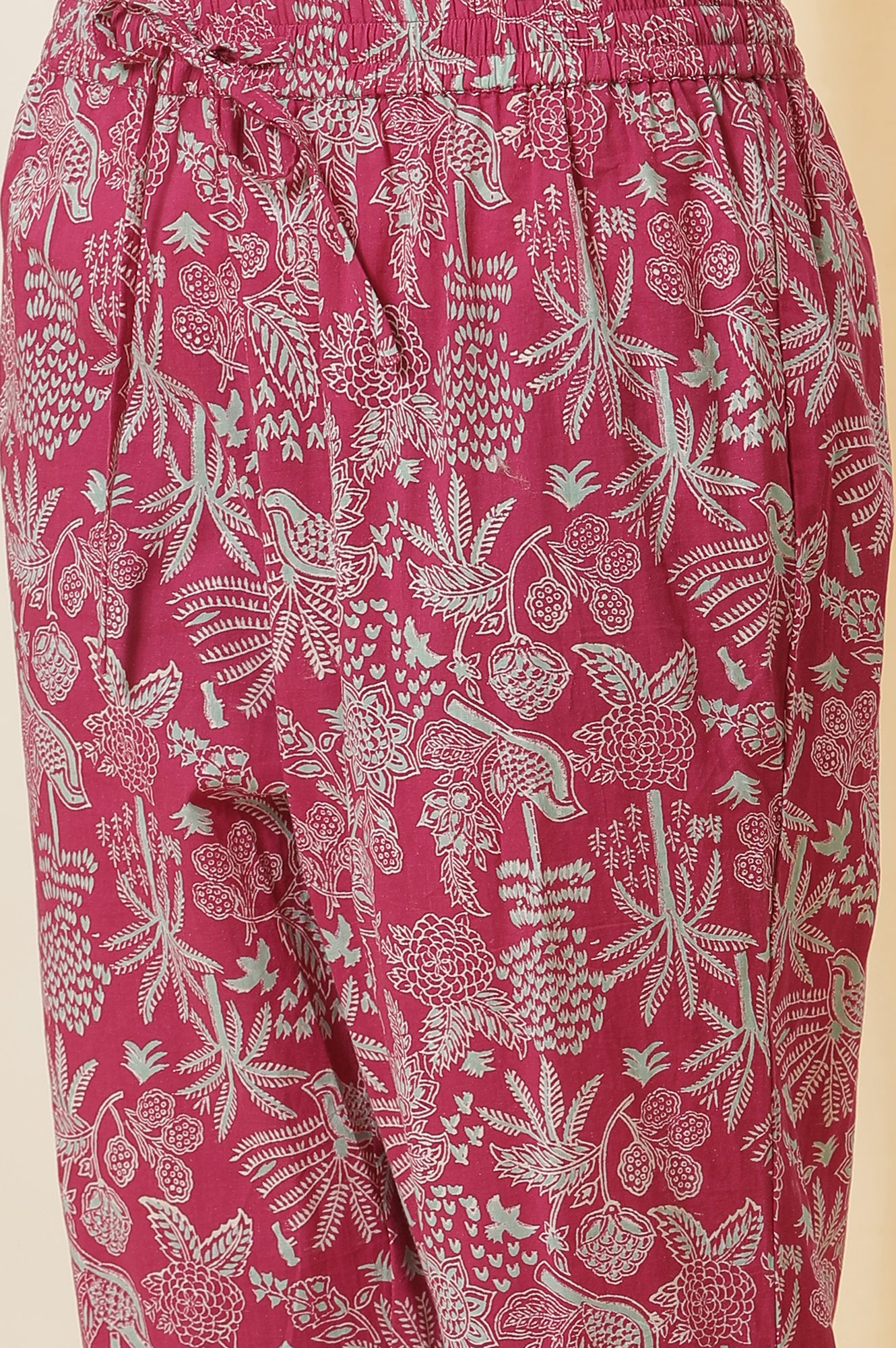 Pink Handblock Printed Cotton Kurta And Pants Co-Ord Set