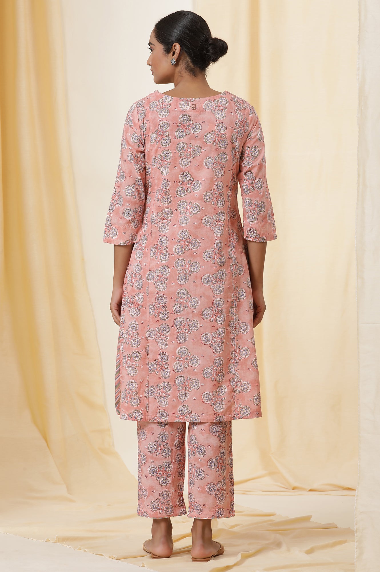 Virtual Pink Hand Block Print Cotton Kurta And Pants Set