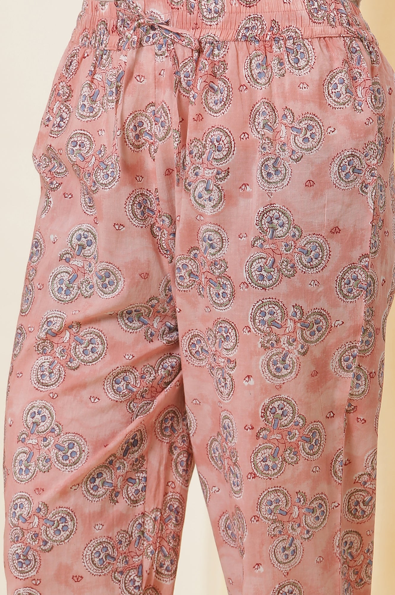 Virtual Pink Hand Block Print Cotton Kurta And Pants Set