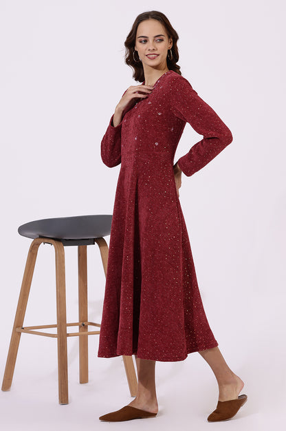 Maroon Solid Sequins Flarred Dresses