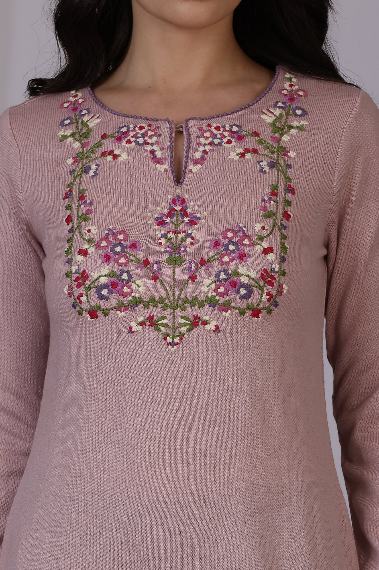 Pink Embroidered Thread Work Acrylic Straight Kurta