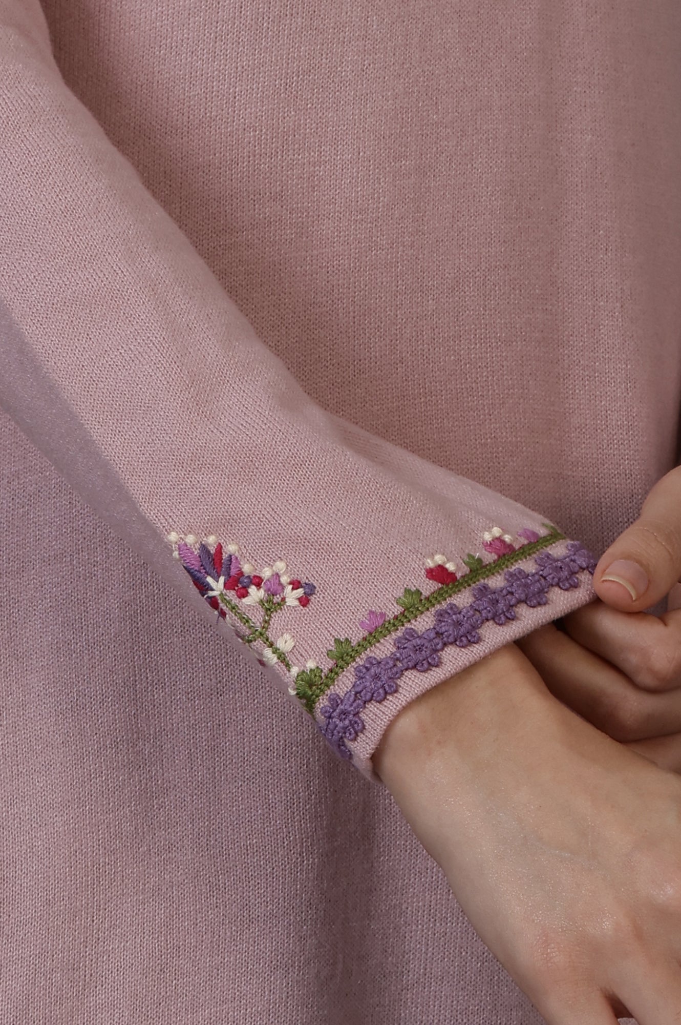 Pink Embroidered Thread Work Acrylic Straight Kurta