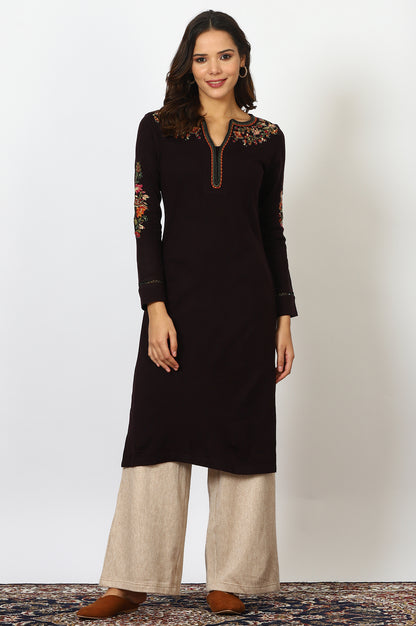 Maroon Embroidered Thread Work Acrylic Straight Kurta