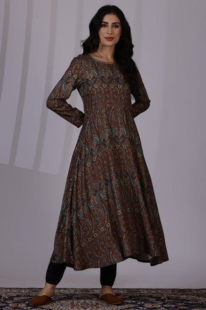 Multicolour Printed Beads Flarred Dresses