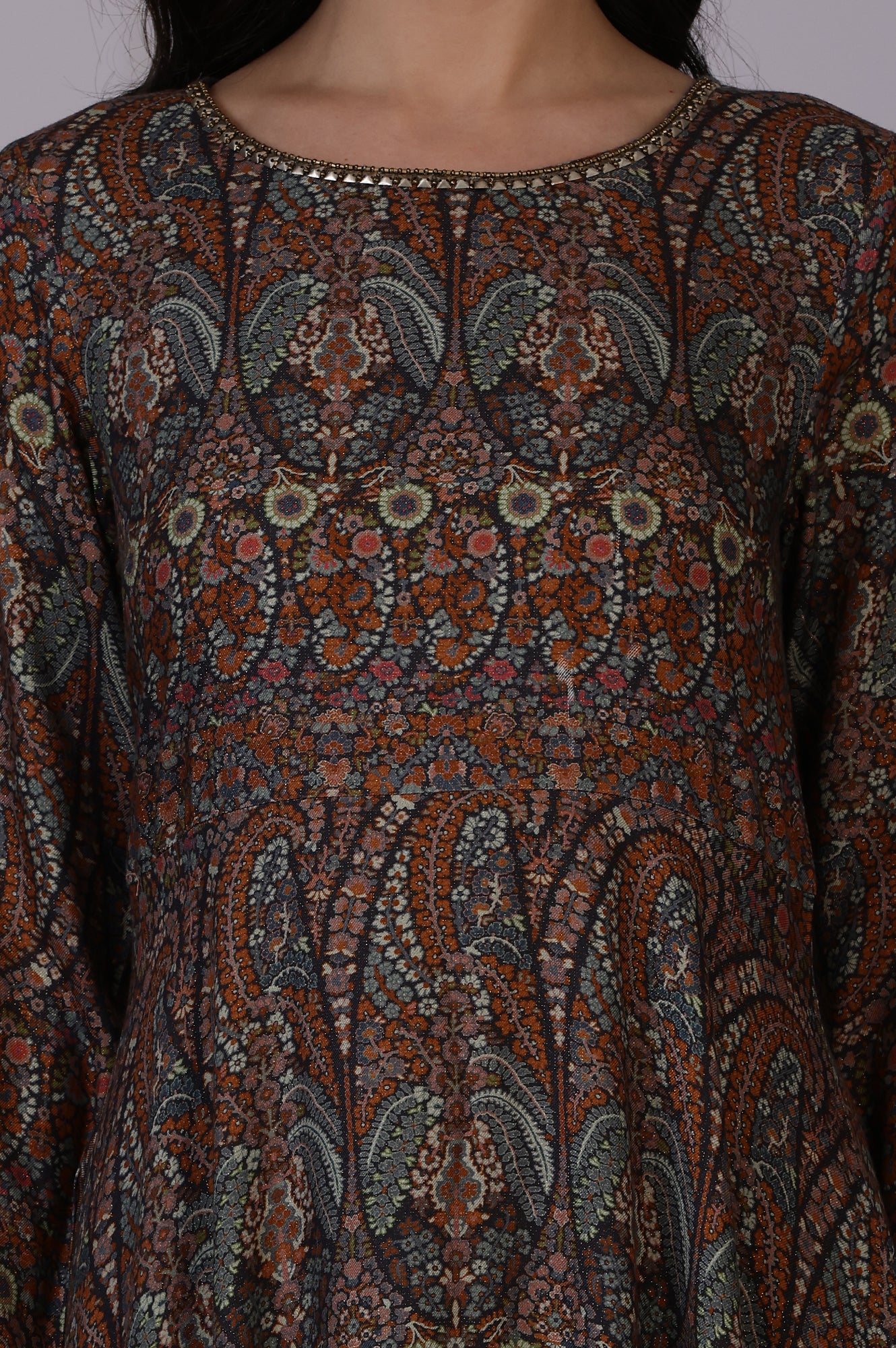 Multicolour Printed Beads Flarred Dresses