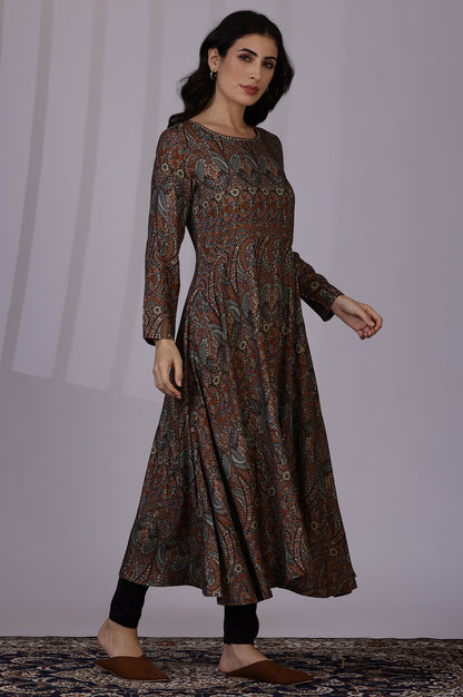 Multicolour Printed Beads Flarred Dresses