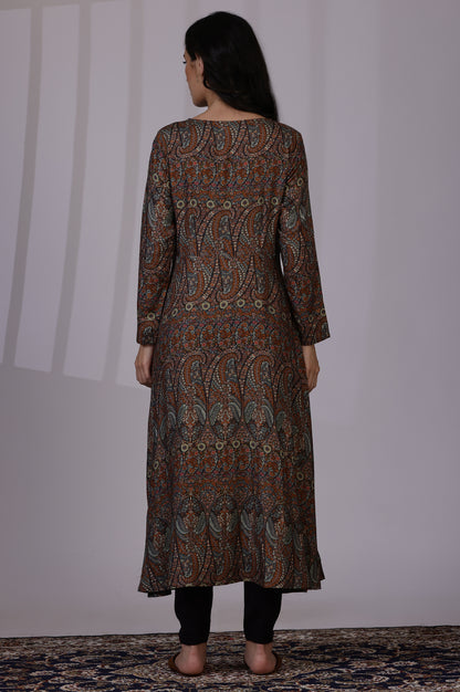 Multicolour Printed Beads Flarred Dresses