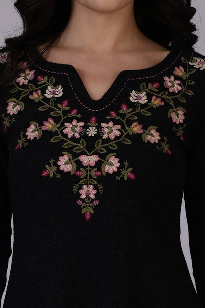 Grey Solid Thread Work Acrylic A-Line Kurta