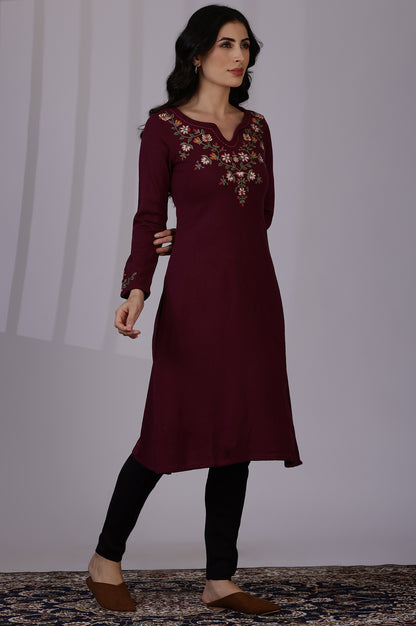 Purple Solid Thread Work Acrylic A-Line Kurta