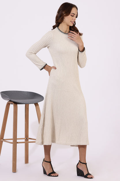 White Yarn Dyed Rayon Flarred Dresses