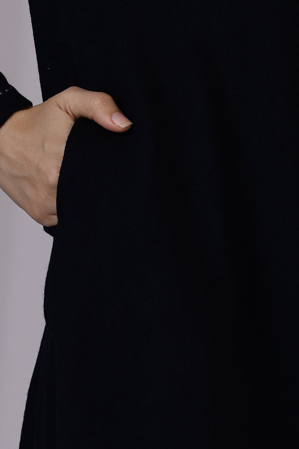 Blue Solid Thread Work Acrylic Straight Tunic