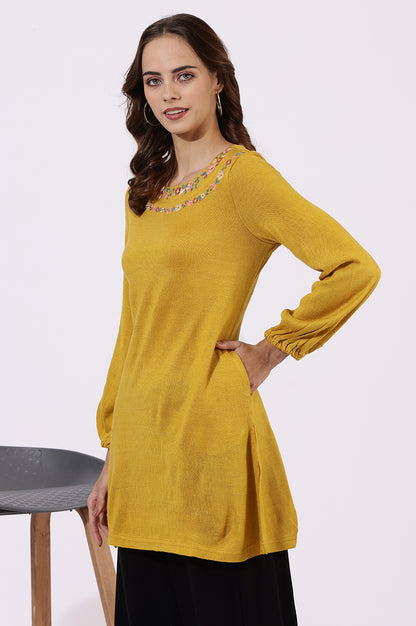 Yellow Solid Thread Work Acrylic Straight Westernwear