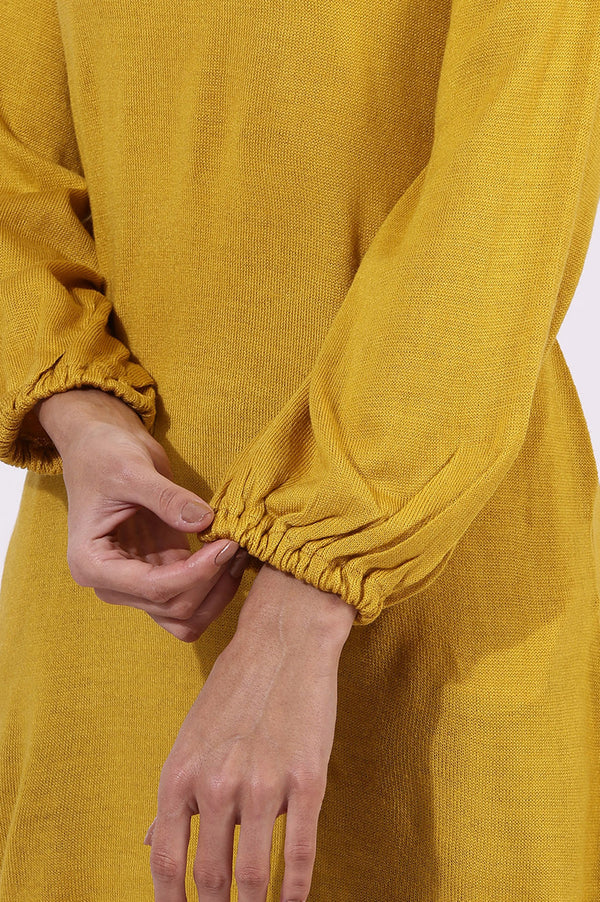 Yellow Solid Thread Work Acrylic Straight Tunic