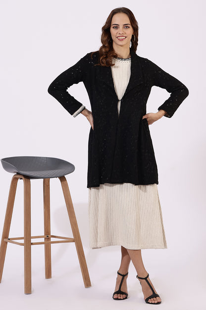 Black Thread Embroidered Chenille Schifflie Straight Shrug