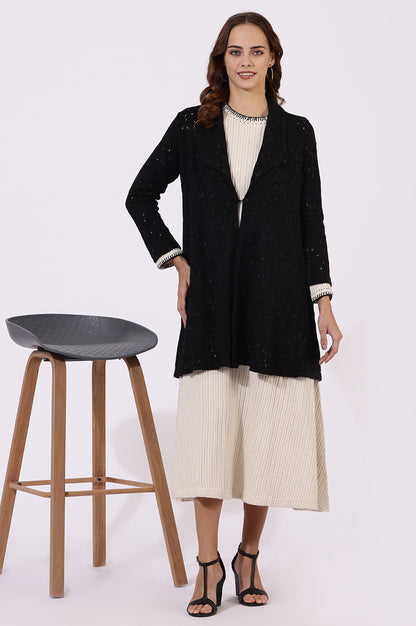 Black Thread Embroidered Chenille Schifflie Straight Shrug