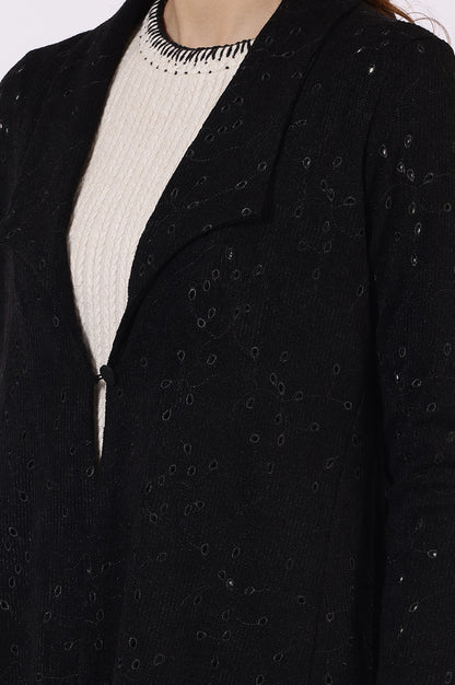 Black Thread Embroidered Chenille Schifflie Straight Shrug