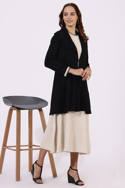 Black Thread Embroidered Chenille Schifflie Straight Shrug