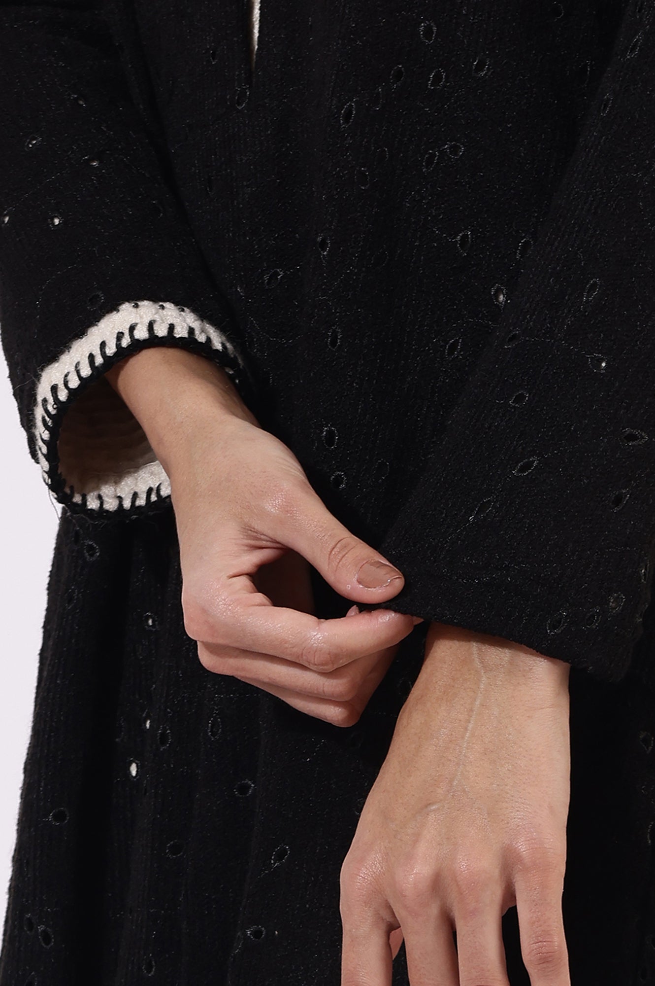 Black Thread Embroidered Chenille Schifflie Straight Shrug