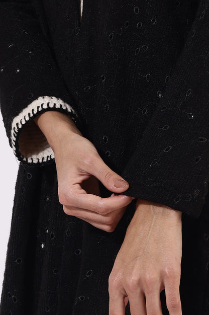 Black Thread Embroidered Chenille Schifflie Straight Shrug