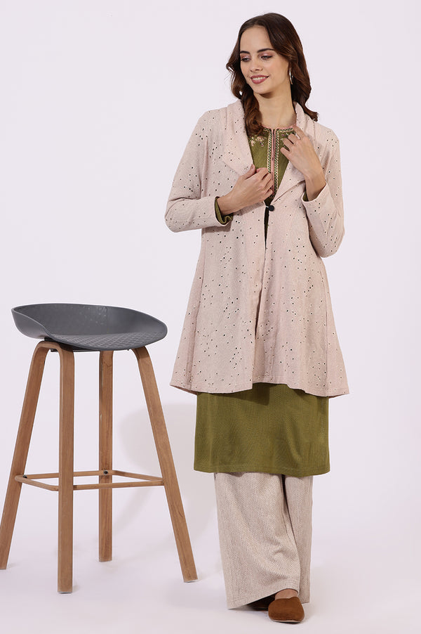 Pink Thread Embroidered Chenille Schifflie Straight Shrug