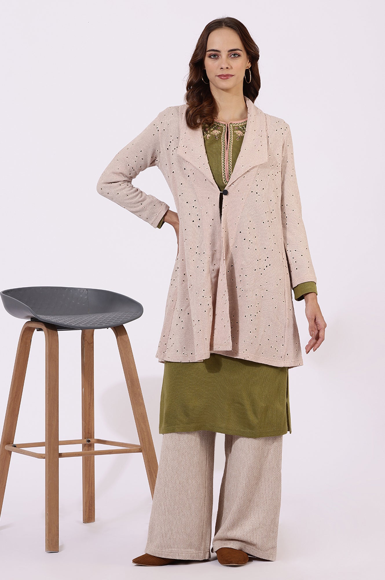 Pink Thread Embroidered Chenille Schifflie Straight Shrug