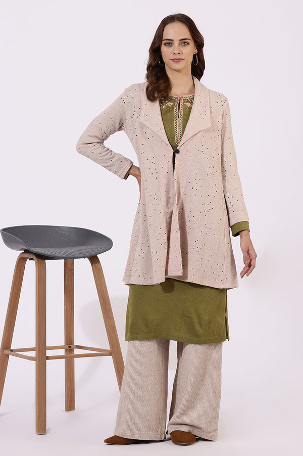 Pink Thread Embroidered Chenille Schifflie Straight Shrug