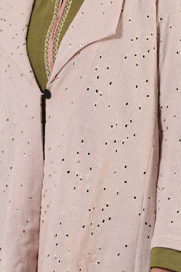 Pink Thread Embroidered Chenille Schifflie Straight Shrug