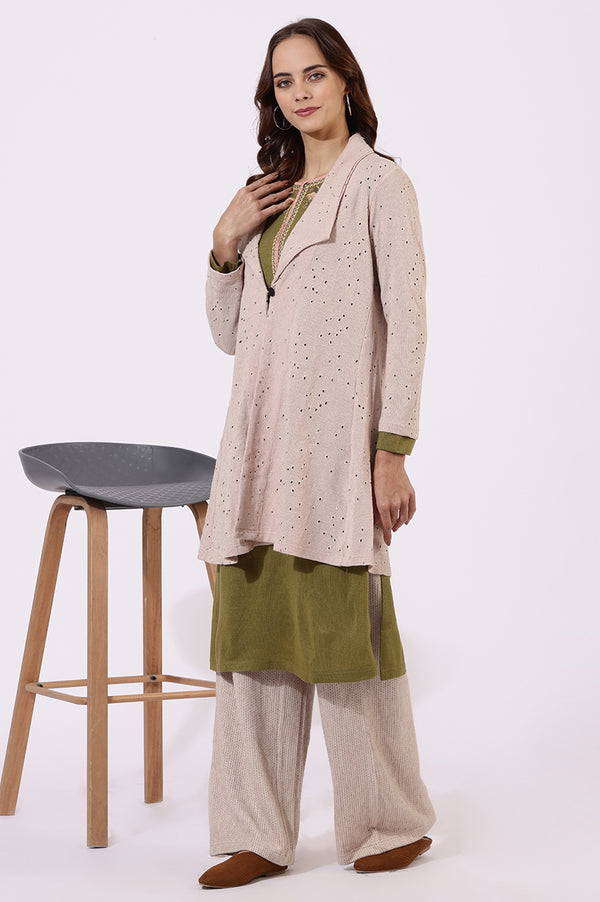 Pink Thread Embroidered Chenille Schifflie Straight Shrug