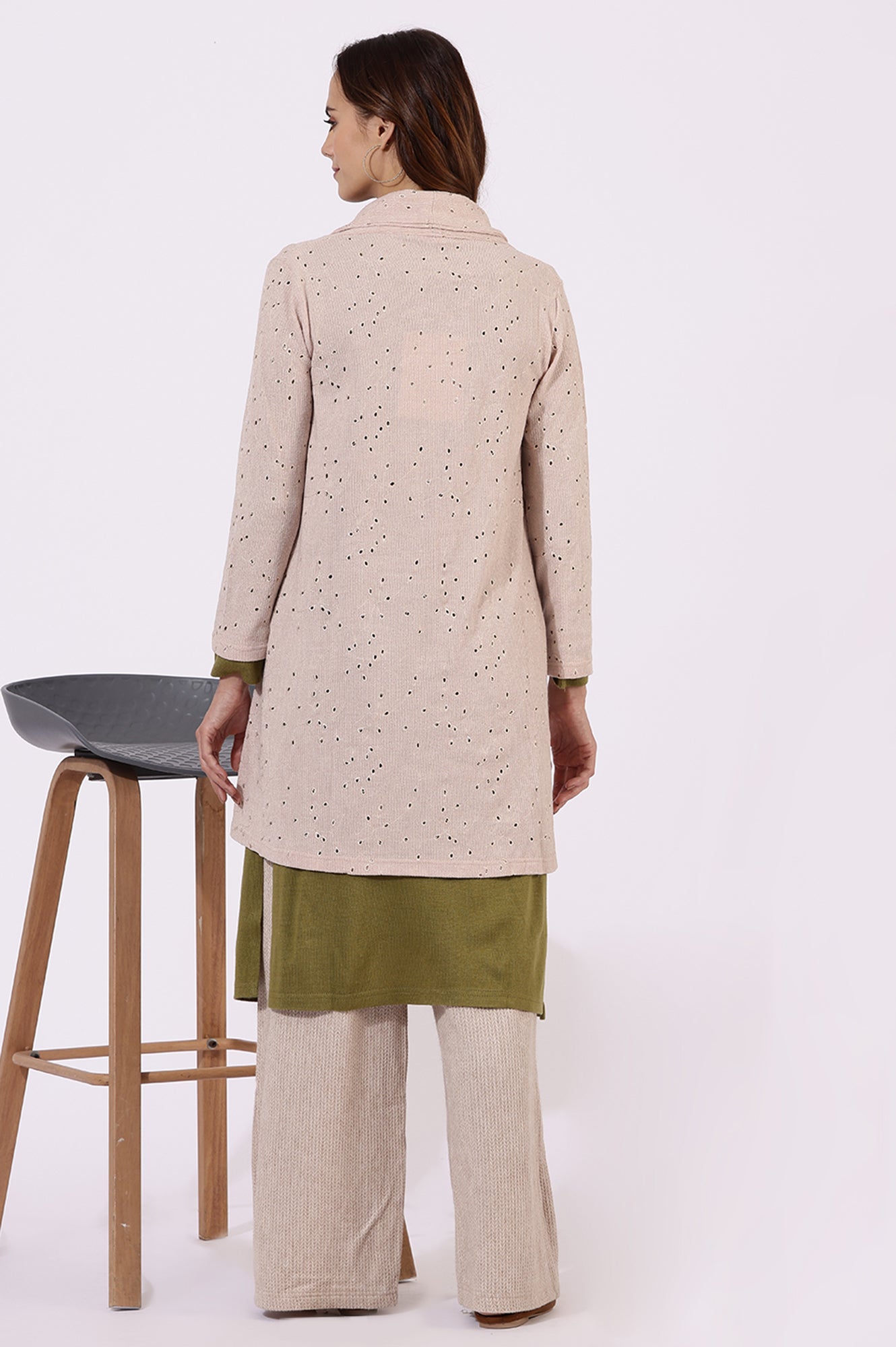 Pink Thread Embroidered Chenille Schifflie Straight Shrug
