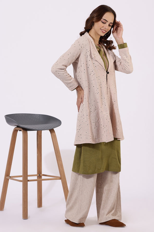 Pink Thread Embroidered Chenille Schifflie Straight Shrug