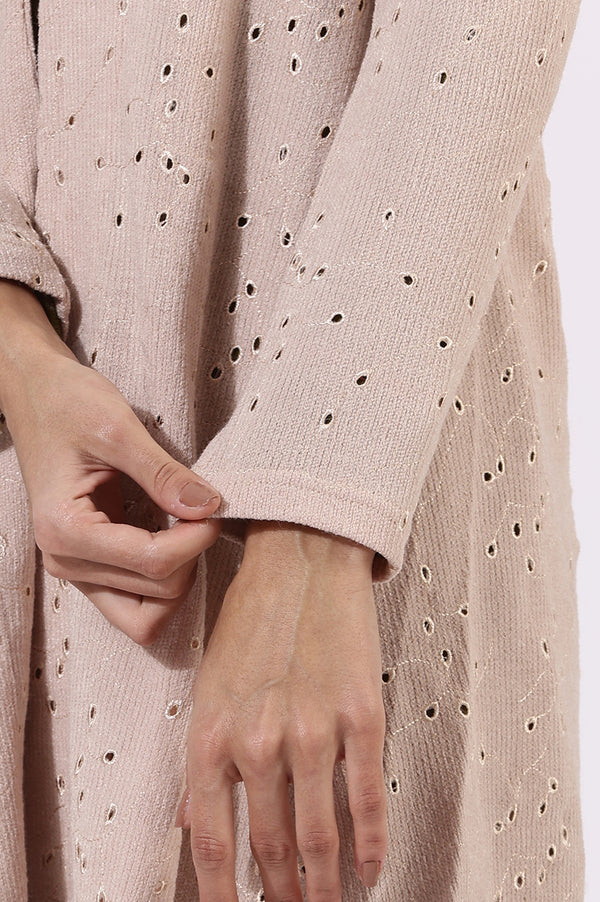 Pink Thread Embroidered Chenille Schifflie Straight Shrug