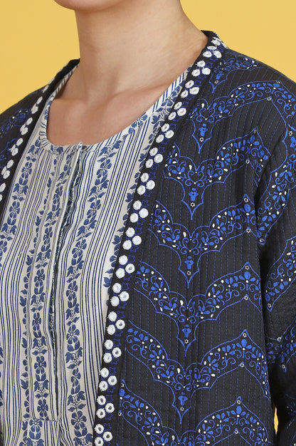 Blue Geometric Printed Rayon Straight Coat