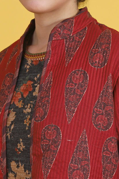 Maroon Paisley Printed Twill Straight Coat