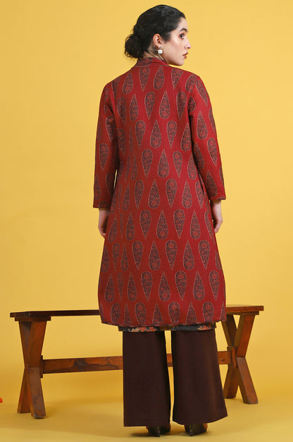 Maroon Paisley Printed Twill Straight Coat