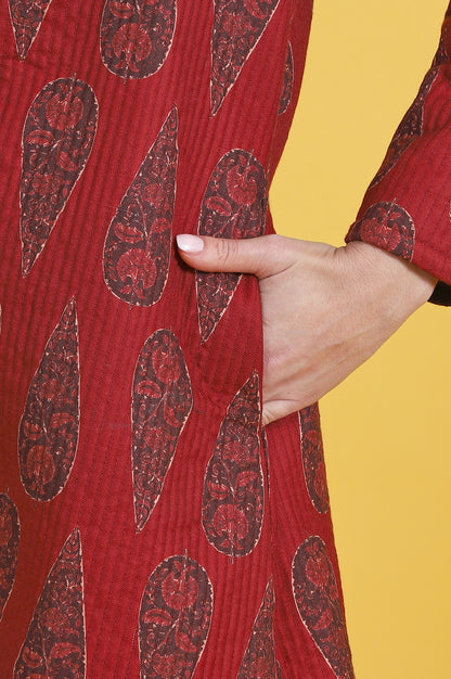 Maroon Paisley Printed Twill Straight Coat