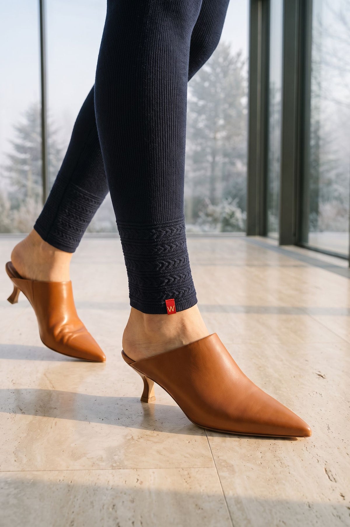 W Navy Blue Winter Textured Acrylic Skinny Fit Ankle Length Tights