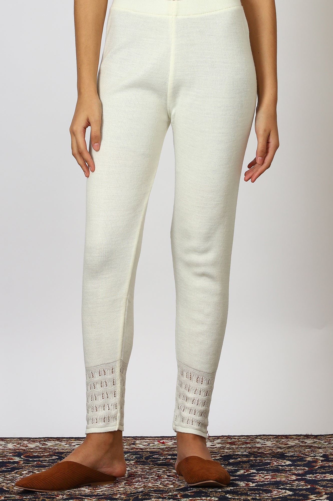 White Solid Acrylic Straight Jeggings &amp; Tights