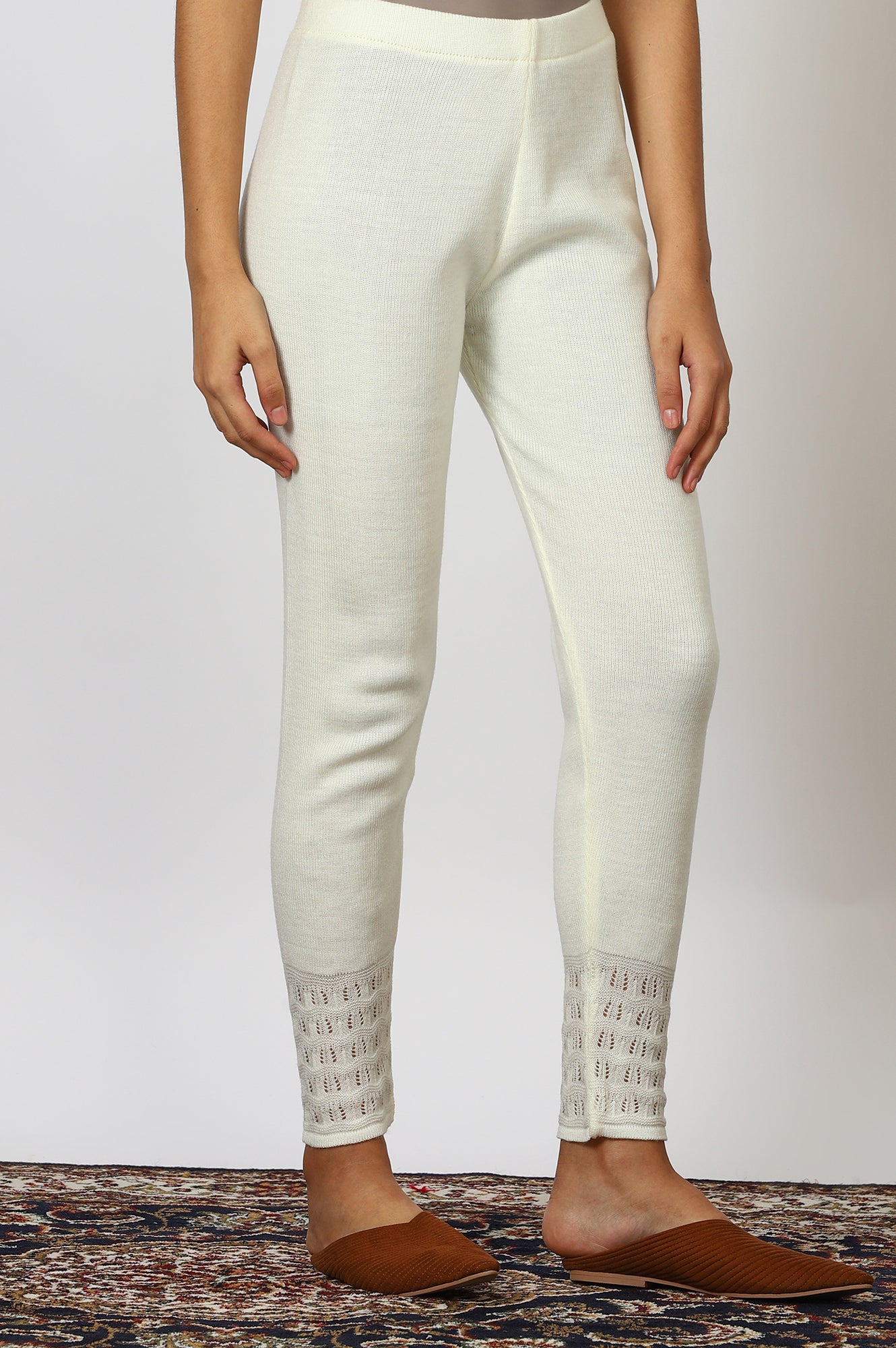 White Solid Acrylic Straight Jeggings &amp; Tights