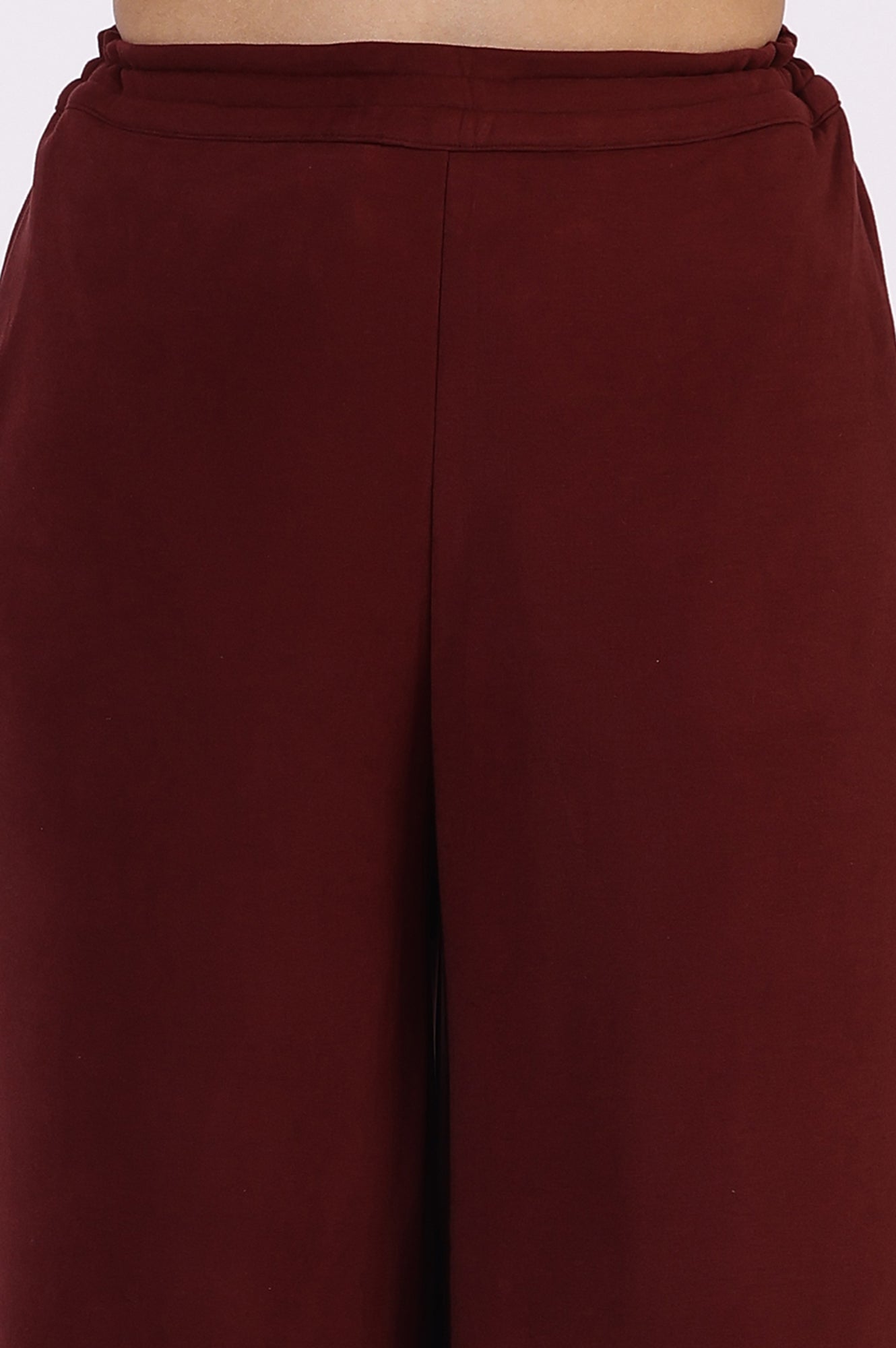 Maroon Solid Cashmere Ankle Length Wide Leg Parallel Pants