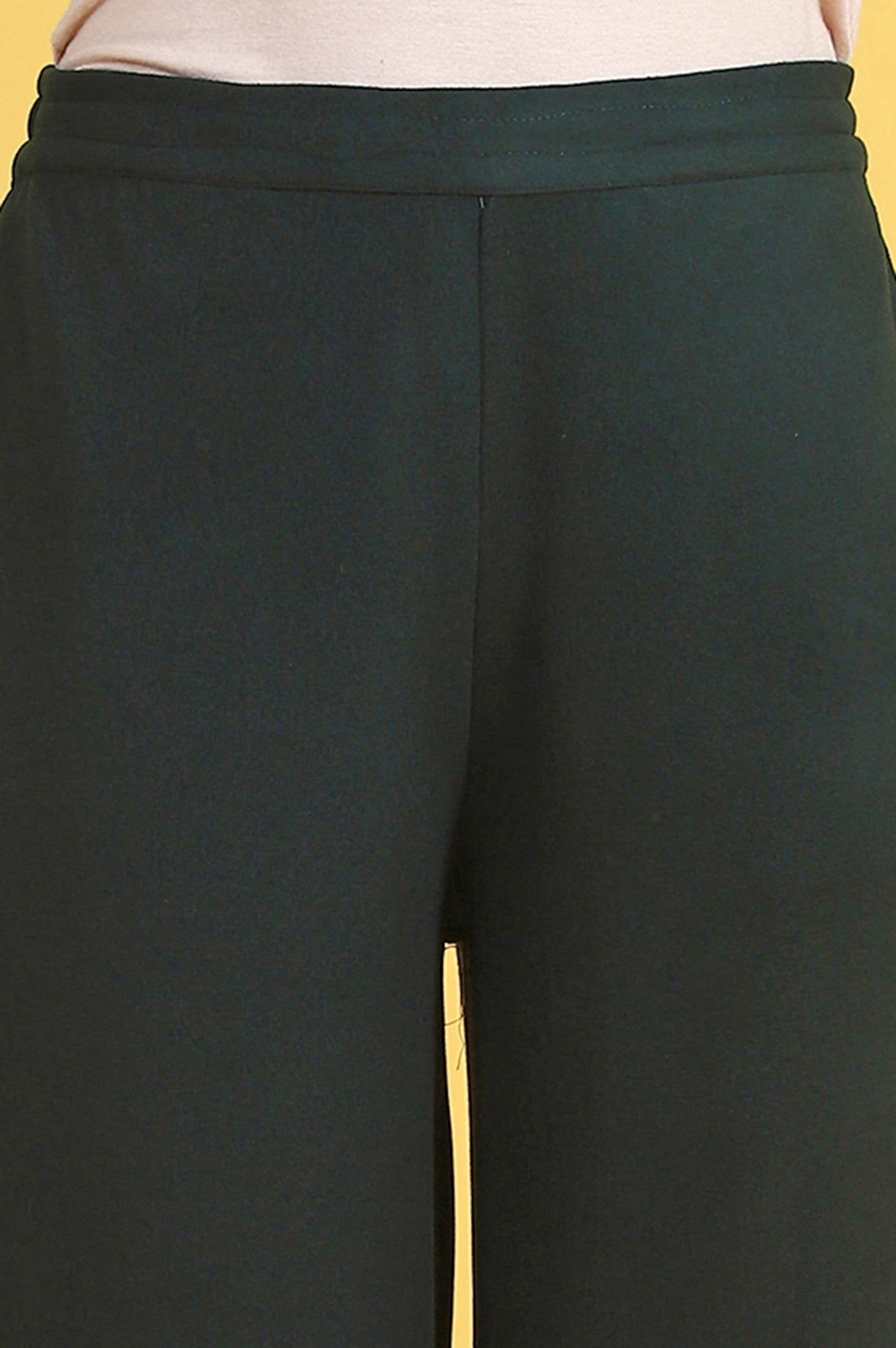 Green Solid Cashmere Ankle Length Wide Leg Parallel Pants