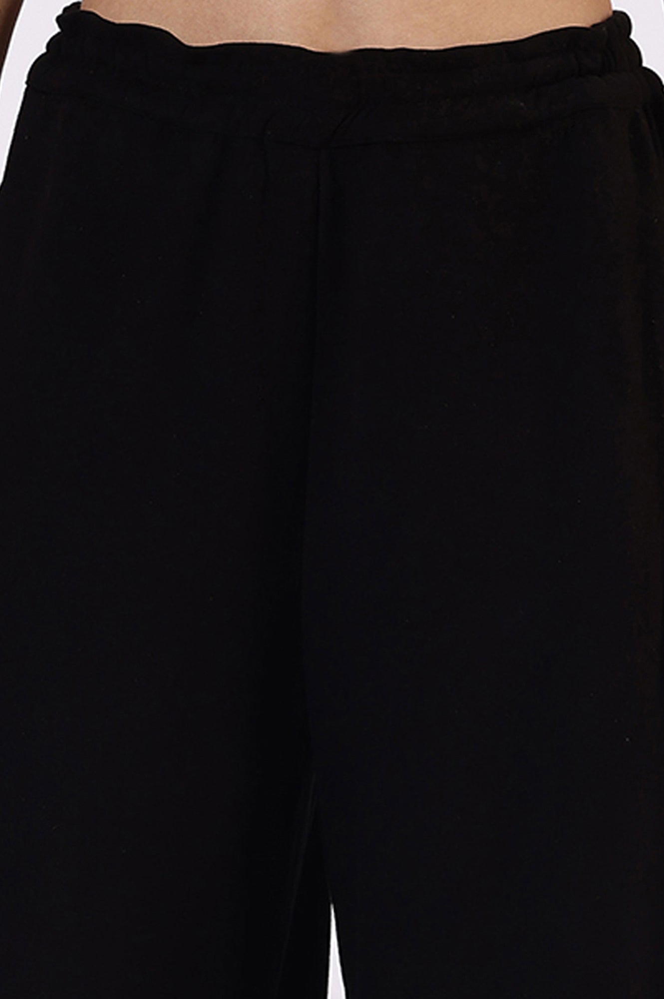 Black Solid Cashmere Ankle Length Wide Leg Parallel Pants