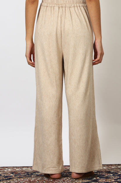 Beige Textured Ankle Length Wide Leg Parallel Pants