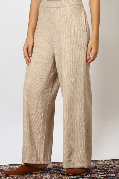 Beige Textured Ankle Length Wide Leg Parallel Pants