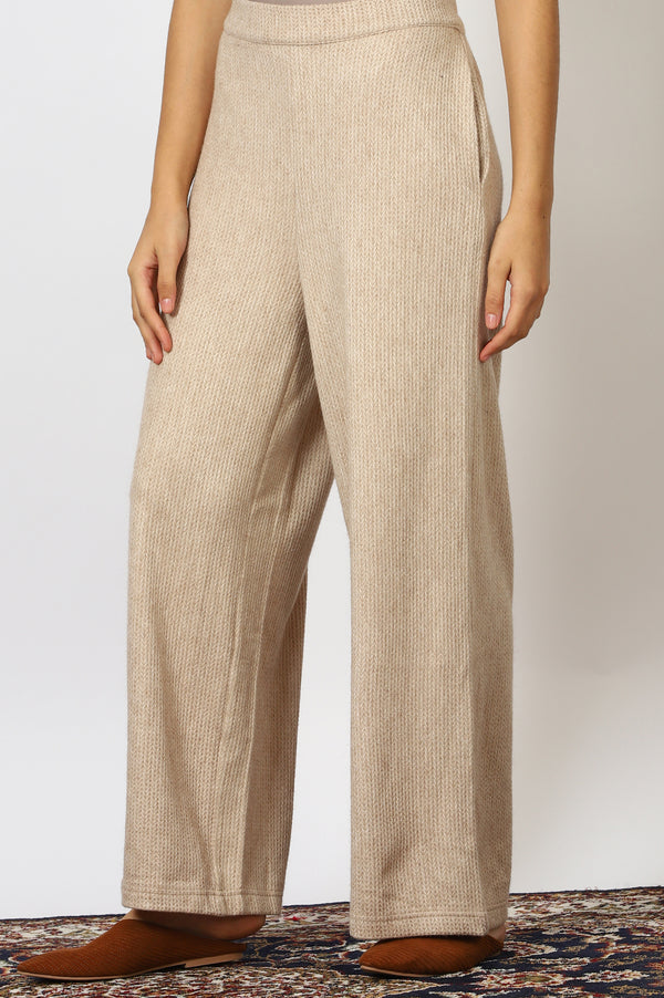 Beige Textured Ankle Length Wide Leg Parallel Pants