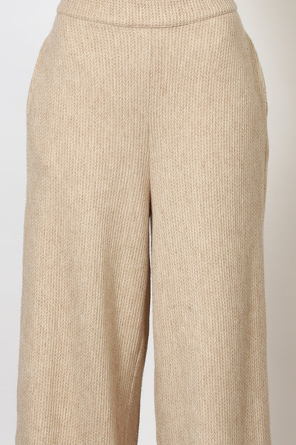 Beige Textured Ankle Length Wide Leg Parallel Pants