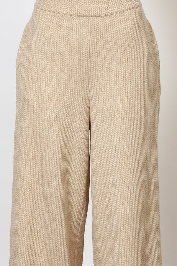 Beige Textured Ankle Length Wide Leg Parallel Pants