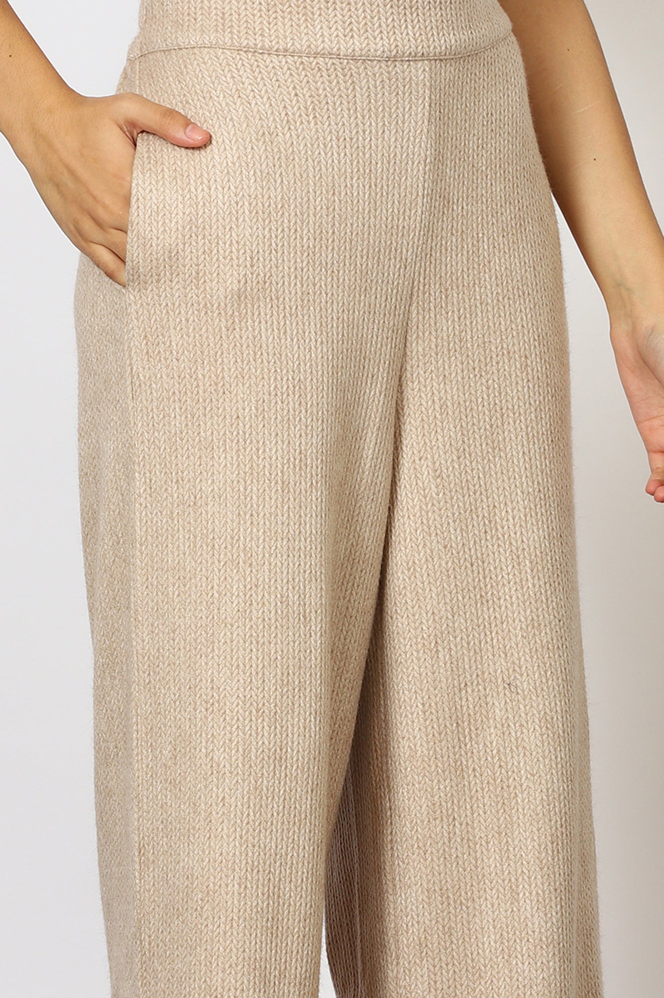 Beige Textured Ankle Length Wide Leg Parallel Pants